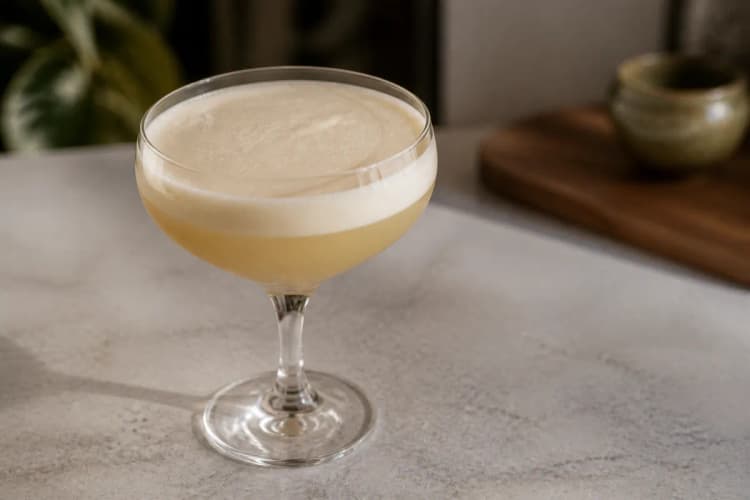 Golden Dream in a coupe, opaque pale gold cream, ungarnished.