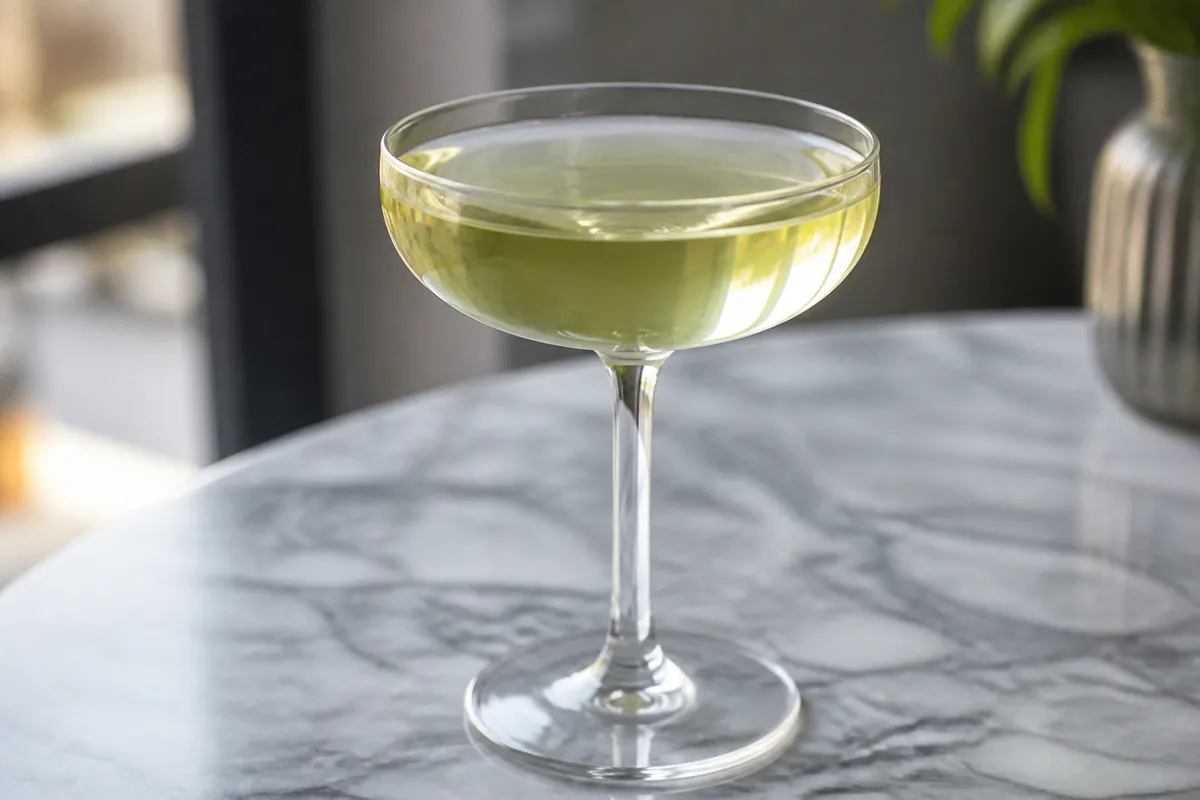 Final Word in a coupe, pale green-gold, ungarnished.