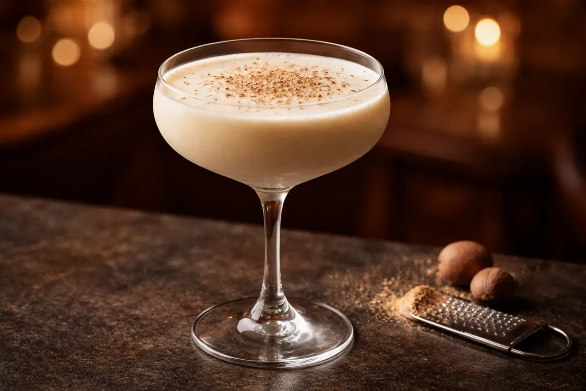 A Barbara in a chilled coupe dusted with nutmeg.