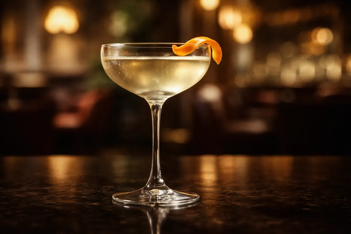 A Chrysanthemum in a coupe with an orange twist.