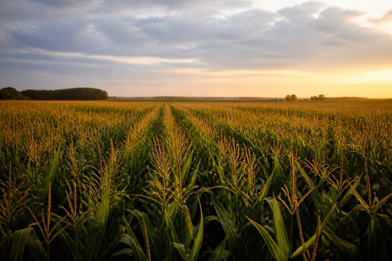 A corn field at harvest light