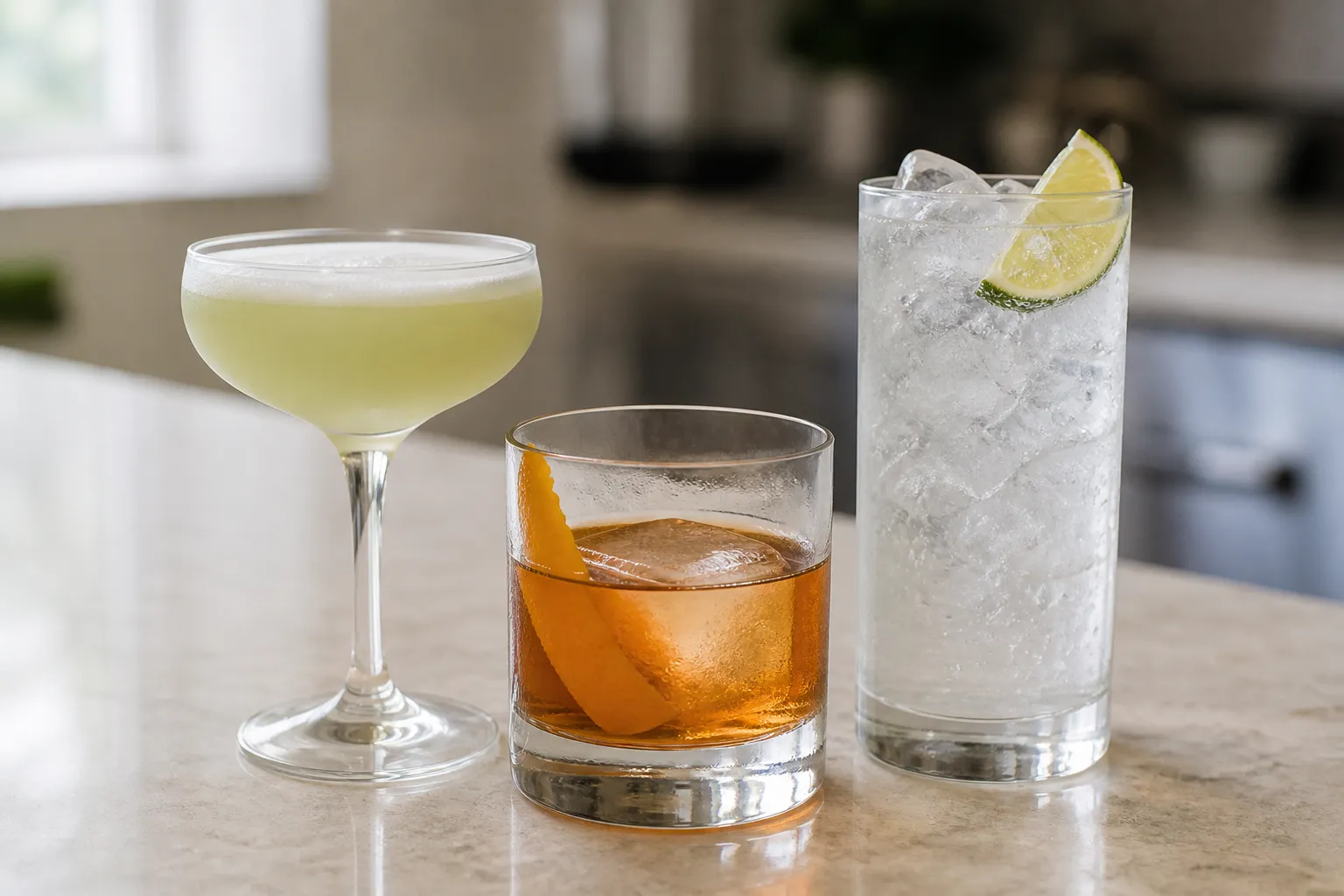 Three template drinks suggesting related cocktail families