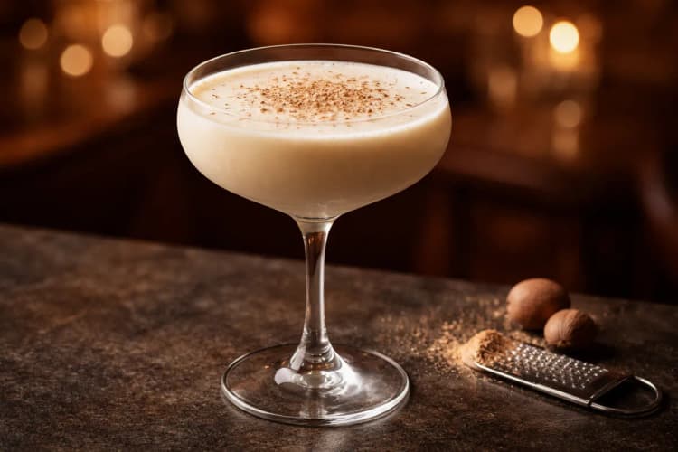 A Barbara in a chilled coupe dusted with nutmeg.