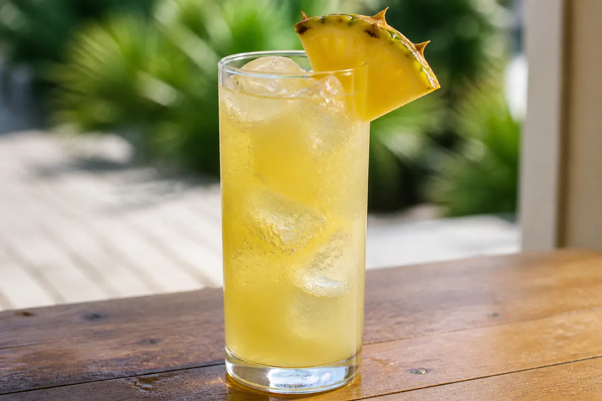 A Barracuda in a highball or large flute with a pineapple wedge.