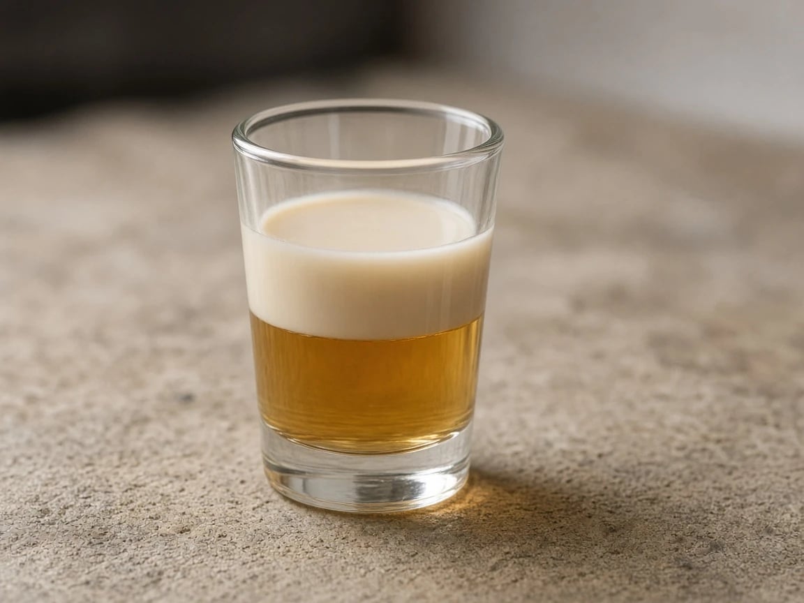 Buttery Nipple layered shot with butterscotch schnapps under Irish cream.