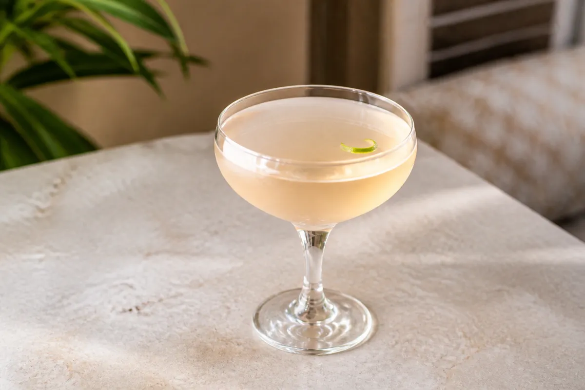 Daiquiri No. 3 in a coupe, pale pink-gold citrus, ungarnished or lime twist.
