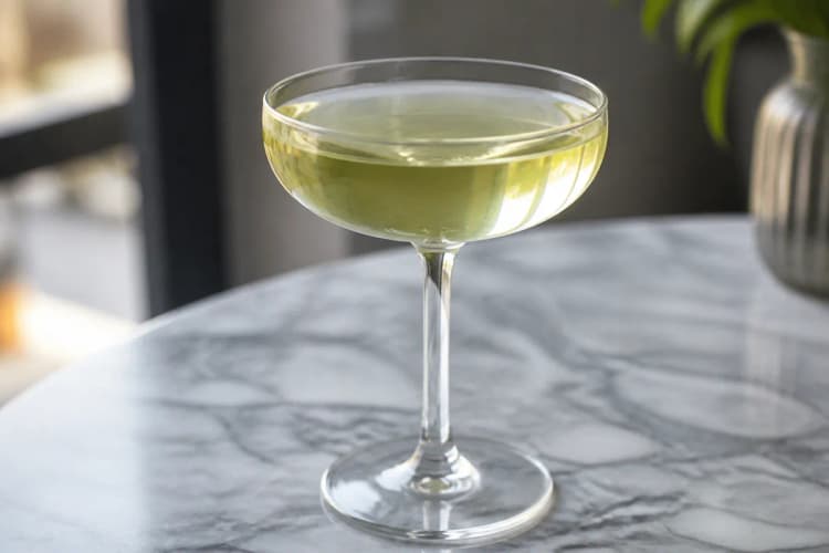Final Word in a coupe, pale green-gold, ungarnished.