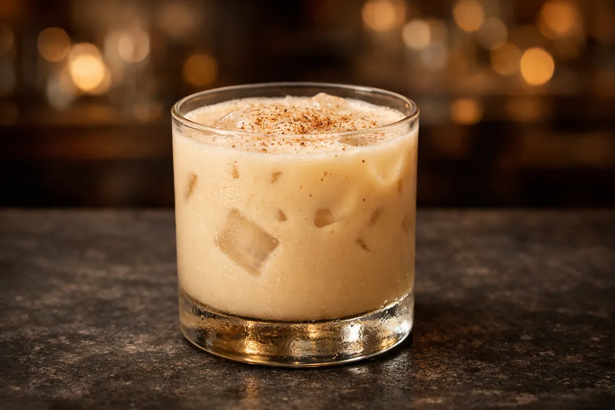 A Godchild in a rocks glass dusted with nutmeg.