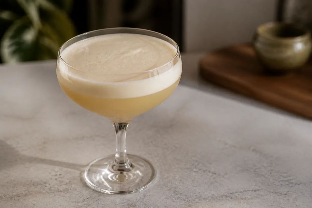 Golden Dream in a coupe, opaque pale gold cream, ungarnished.