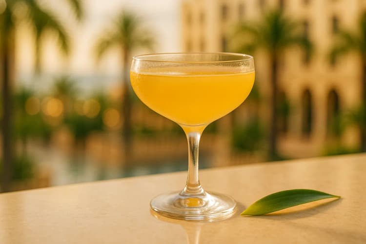 A Hotel Nacional Special in a coupe with a thick foam head and lime wheel.