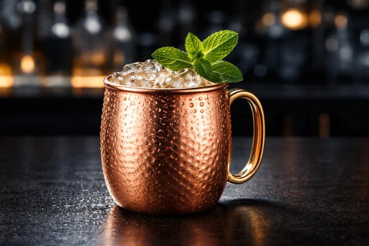 A Kentucky Mule in a copper mug with mint and lime garnish.
