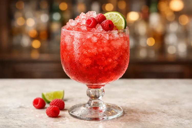 A Knickerbocker in a goblet filled with crushed ice and berries.