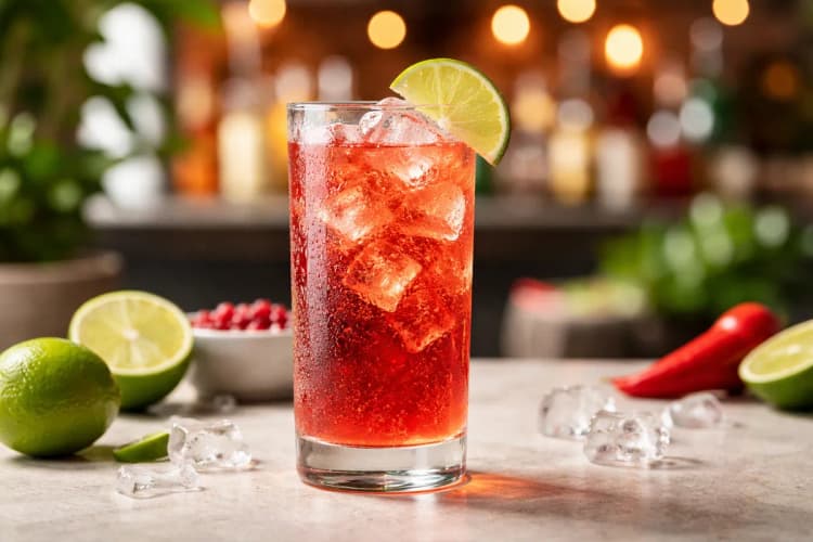 A tall Mexican Firing Squad with lime wedge and red hue.