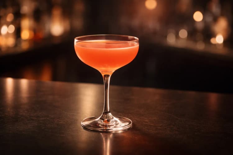 A coupe of Naked and Famous with a warm coral hue.
