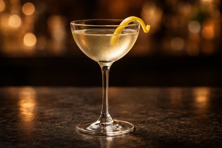 A Poet's Dream in a Nick & Nora glass with a lemon twist.