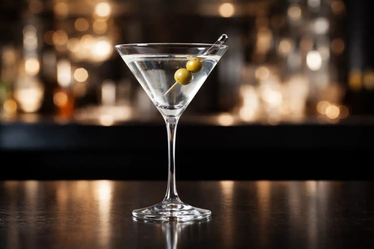 A Vodka Martini in a chilled cocktail glass with a lemon twist.