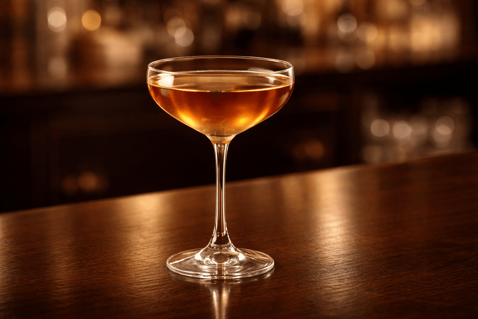 A coupe of Adonis with a copper-gold hue and an orange twist.