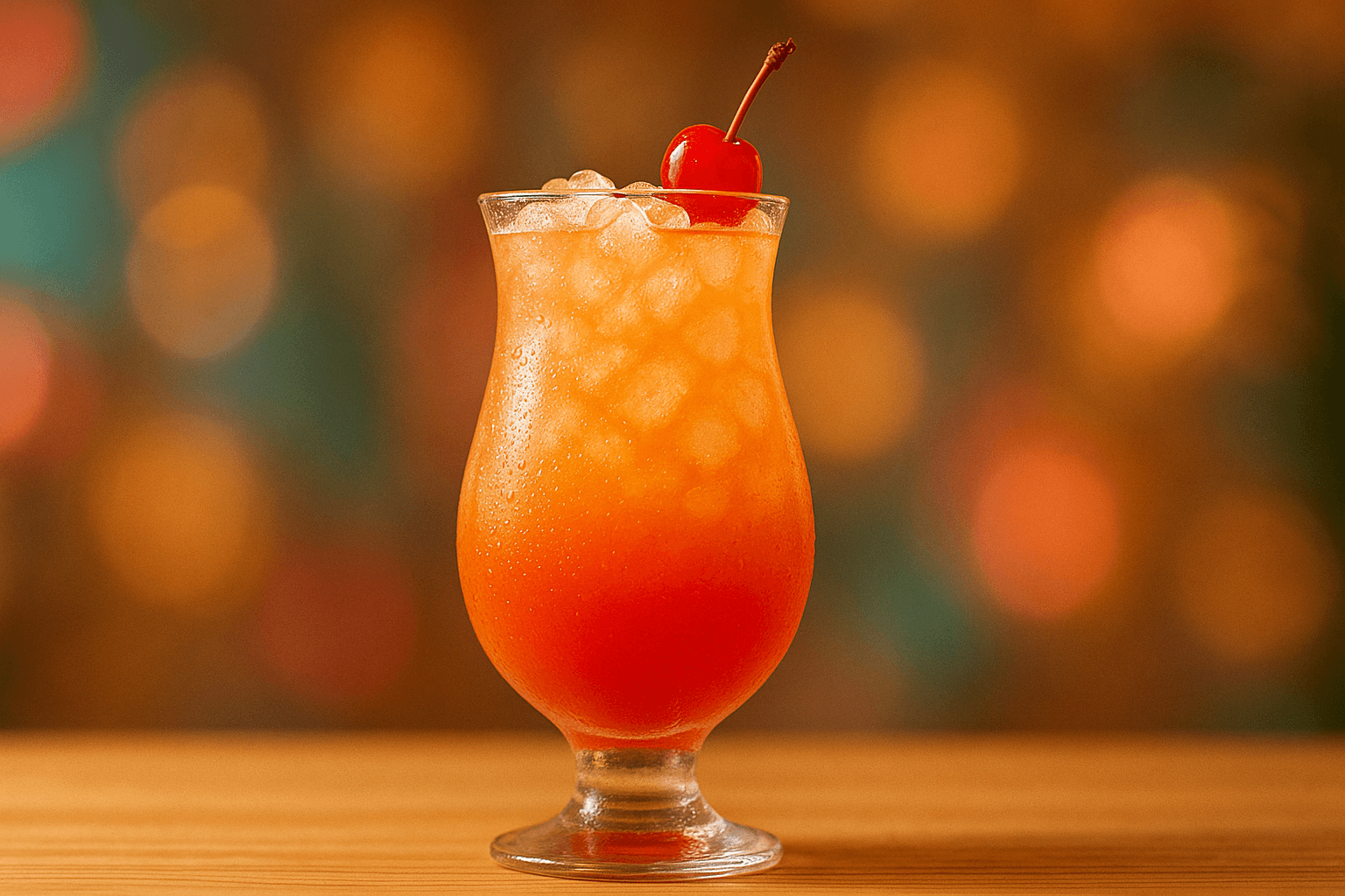 A Bahama Mama with crushed ice, pineapple leaf, and cherry.