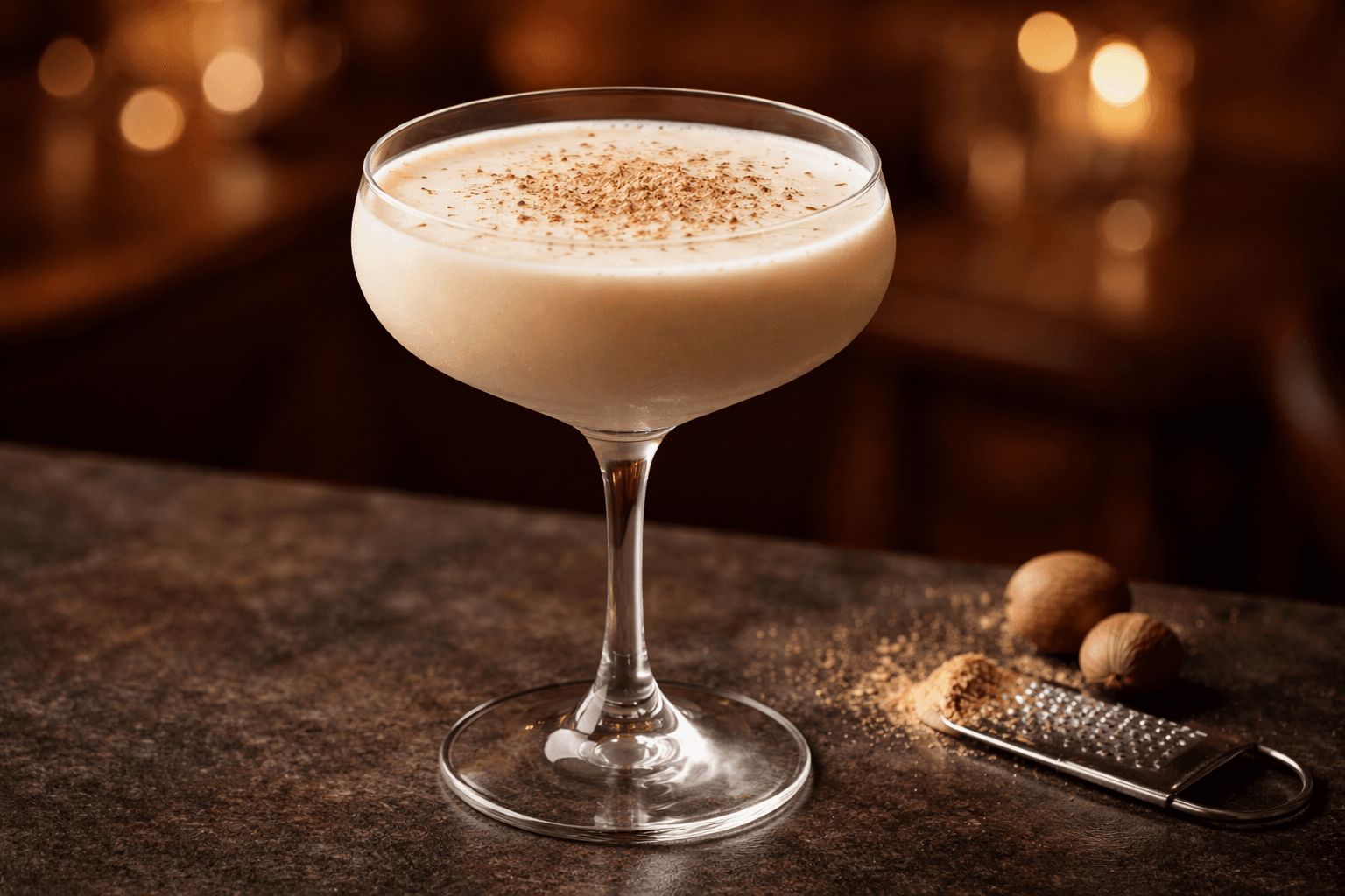 A Barbara in a chilled coupe dusted with nutmeg.