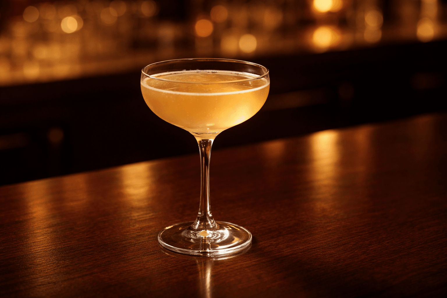 A coupe of Brown Derby with a pale golden tone and grapefruit twist.