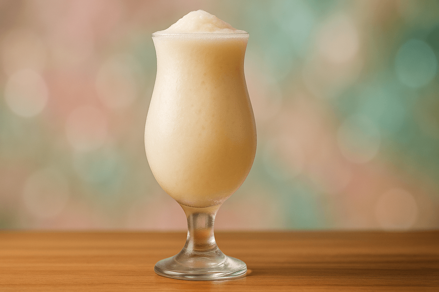 A blended Chi-Chi with coconut flakes and pineapple wedge.