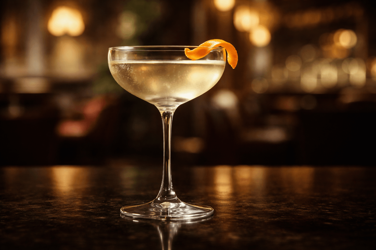 A Chrysanthemum in a coupe with an orange twist.