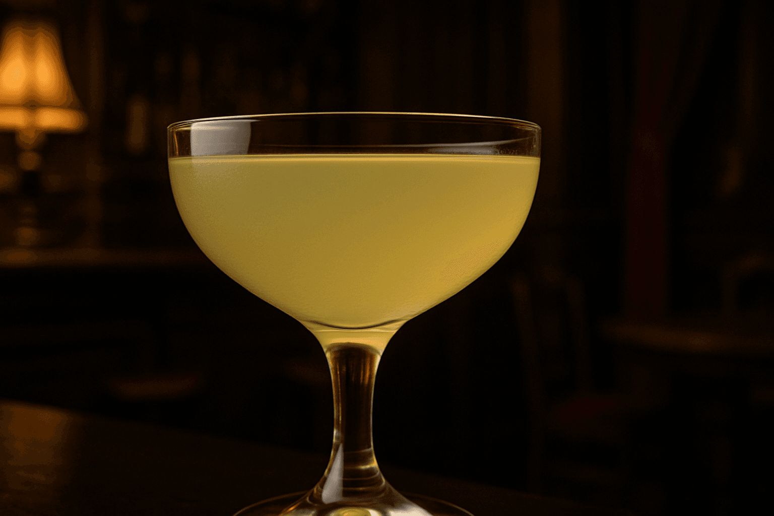 A chilled coupe of Corpse Reviver No. 2 with a faintly opalescent hue and a lemon twist.