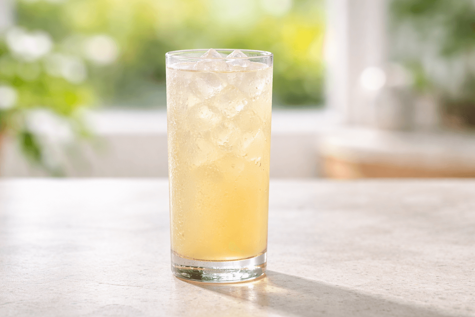 A Greyhound in a highball glass with pale pink liquid and a lime wedge.