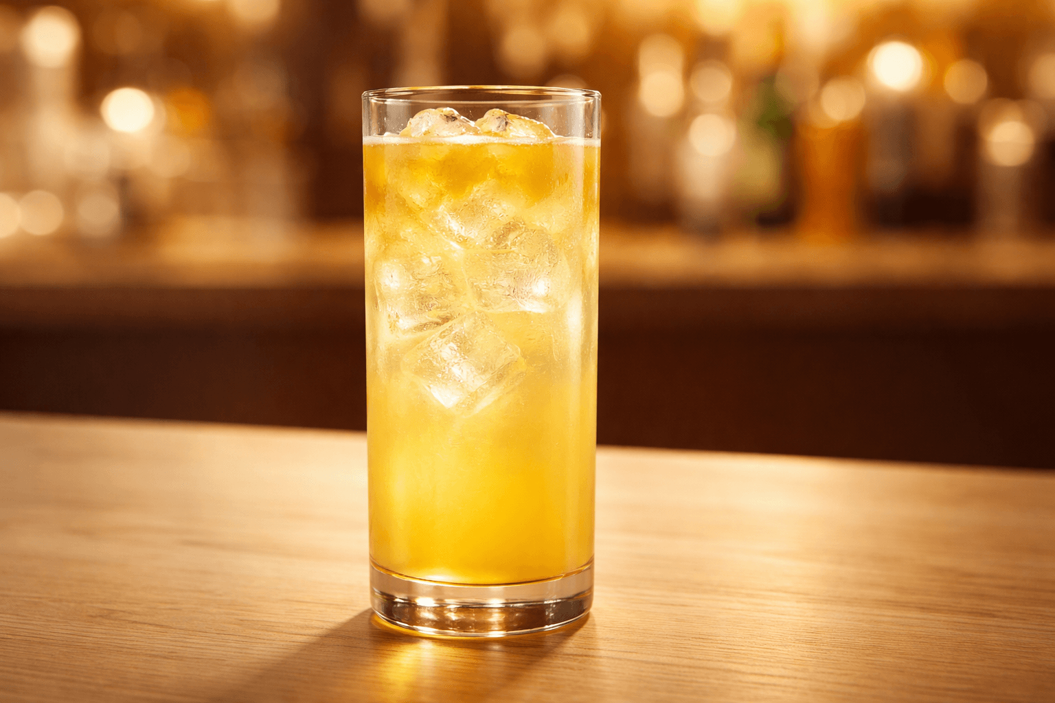 A tall Harvey Wallbanger with a yellow body and golden float of Galliano.