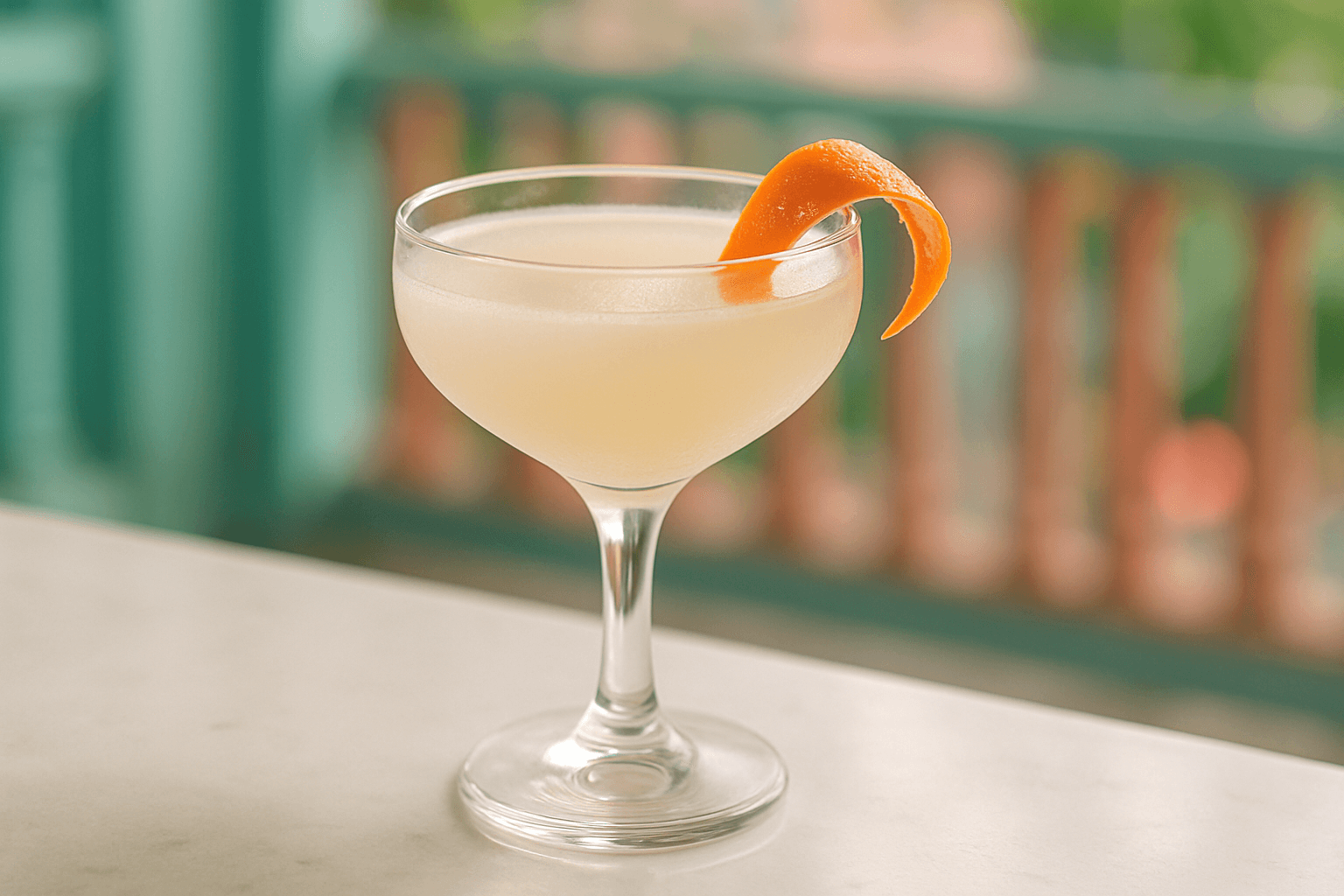 A coupe of Hemingway Daiquiri with a pale citrus hue and lime wheel.