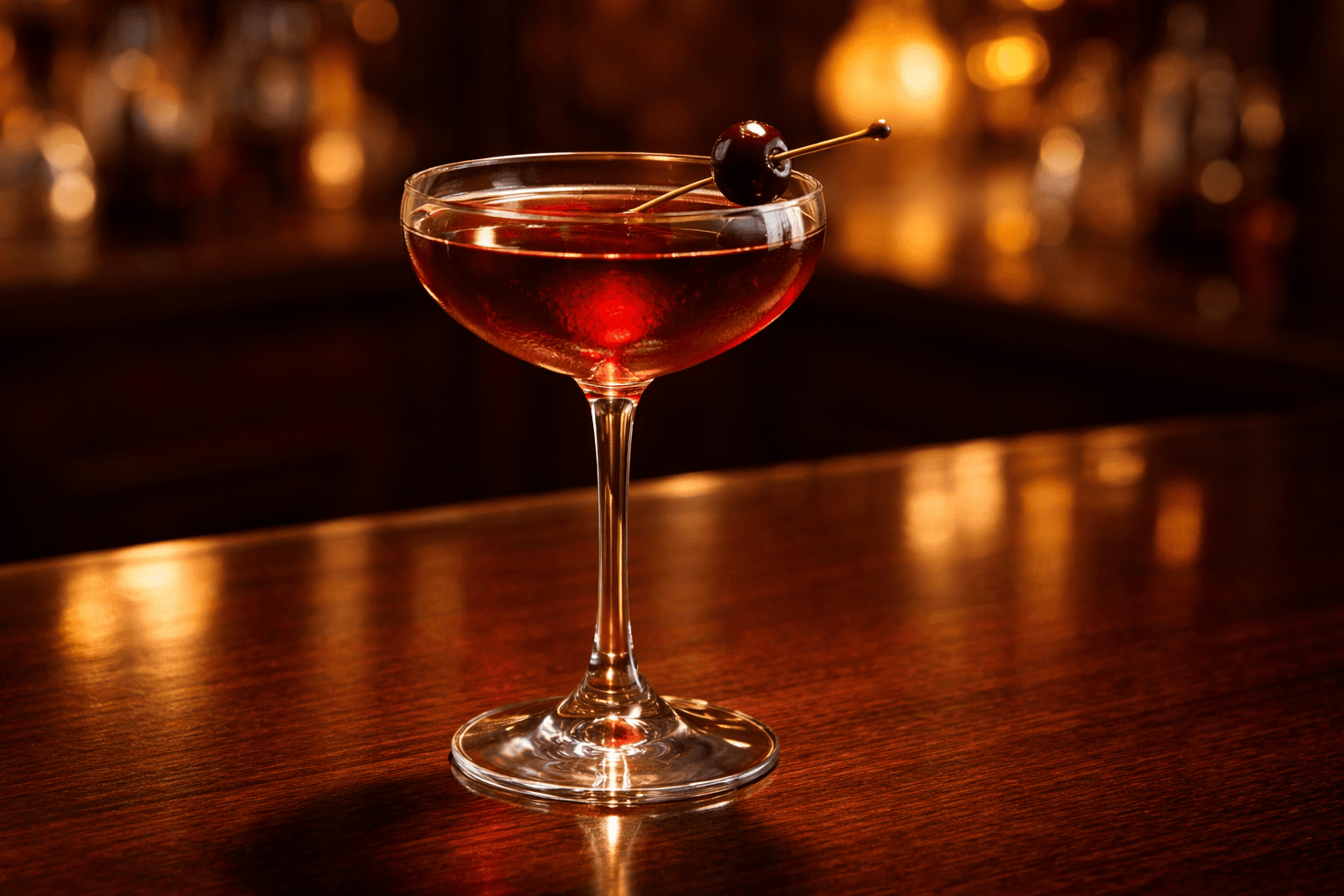 A Millionaire #1 in a coupe with cherry garnish.