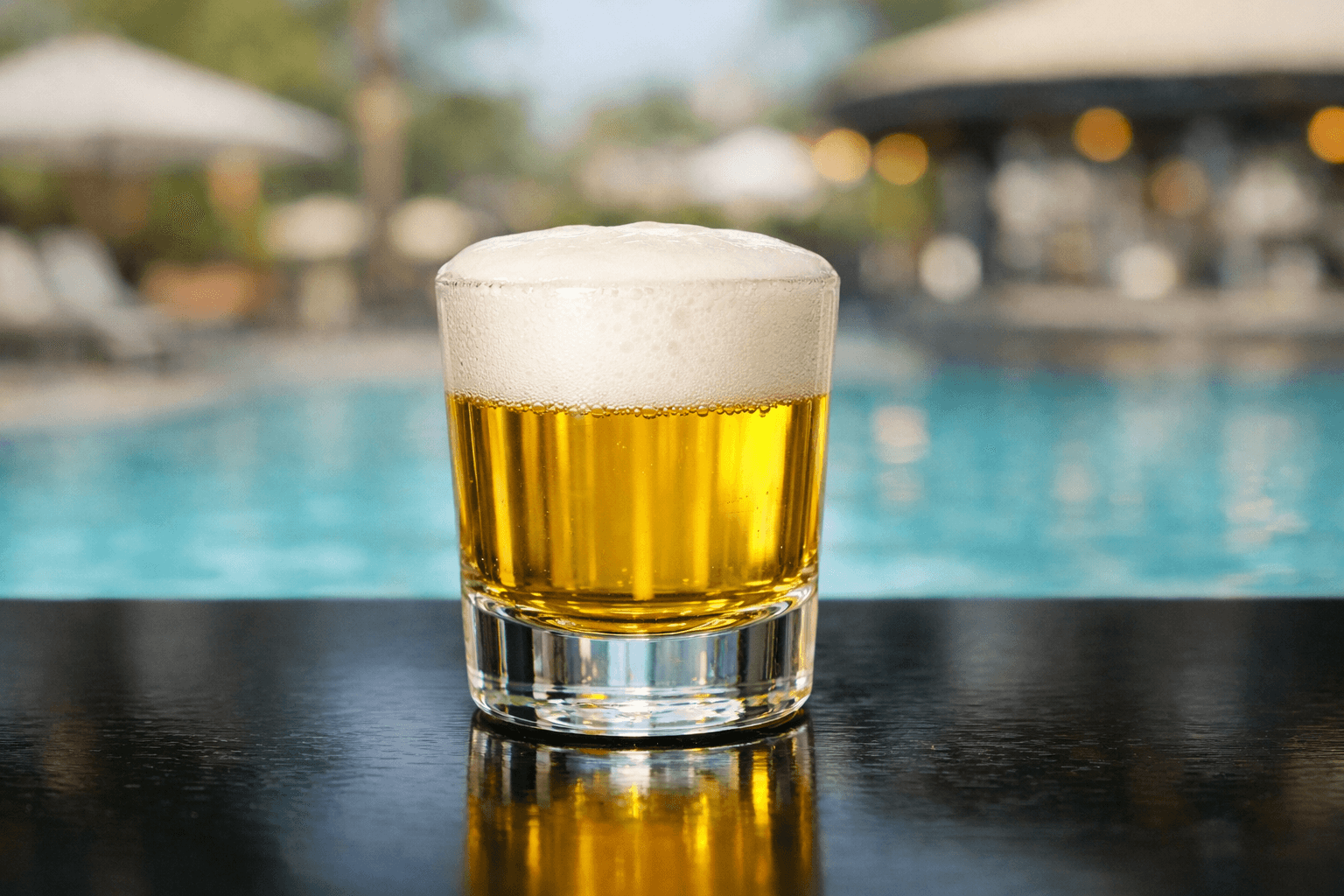 A Mini Beer shot looking exactly like a tiny glass of beer with foam.