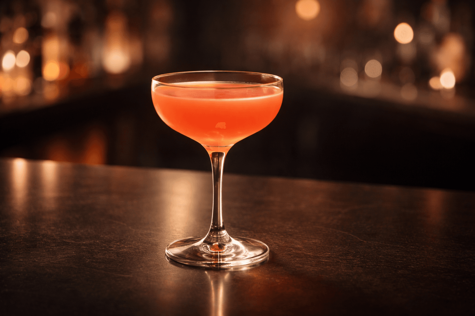 A coupe of Naked and Famous with a warm coral hue.