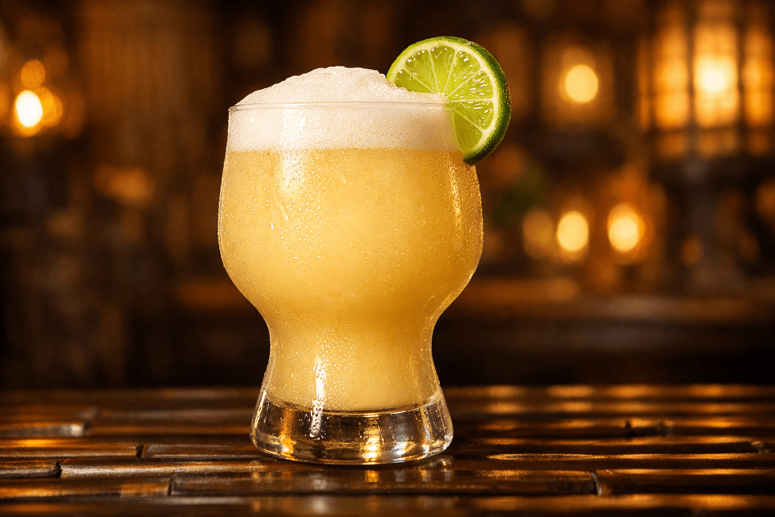 A Pearl Diver in its signature curved glass with frothy top.