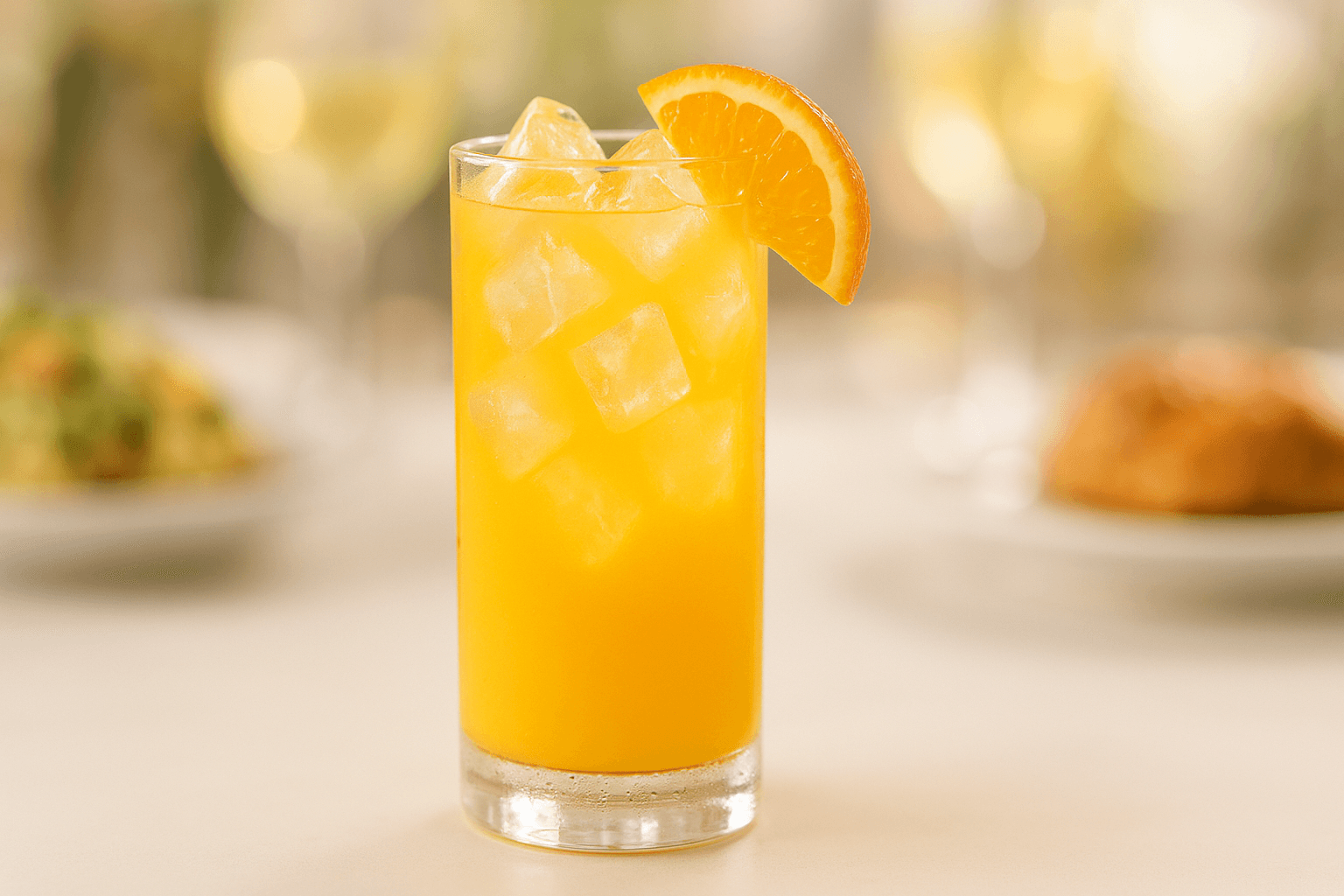 A Screwdriver with vivid orange color and an orange wedge.