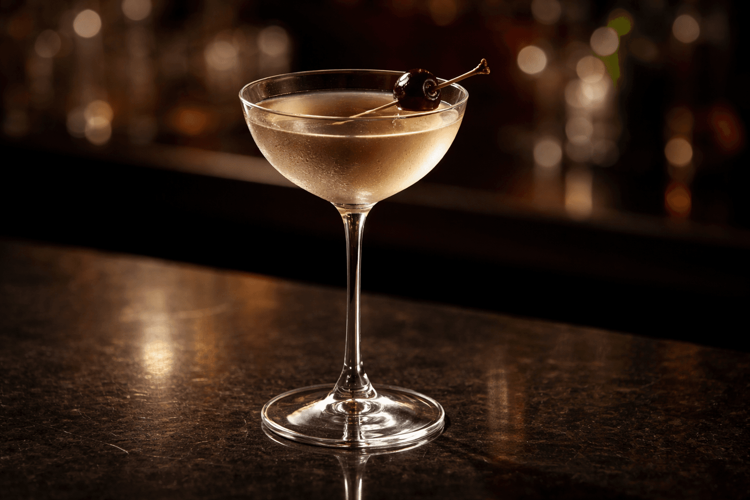 A Tuxedo #2 in a coupe with a cherry.