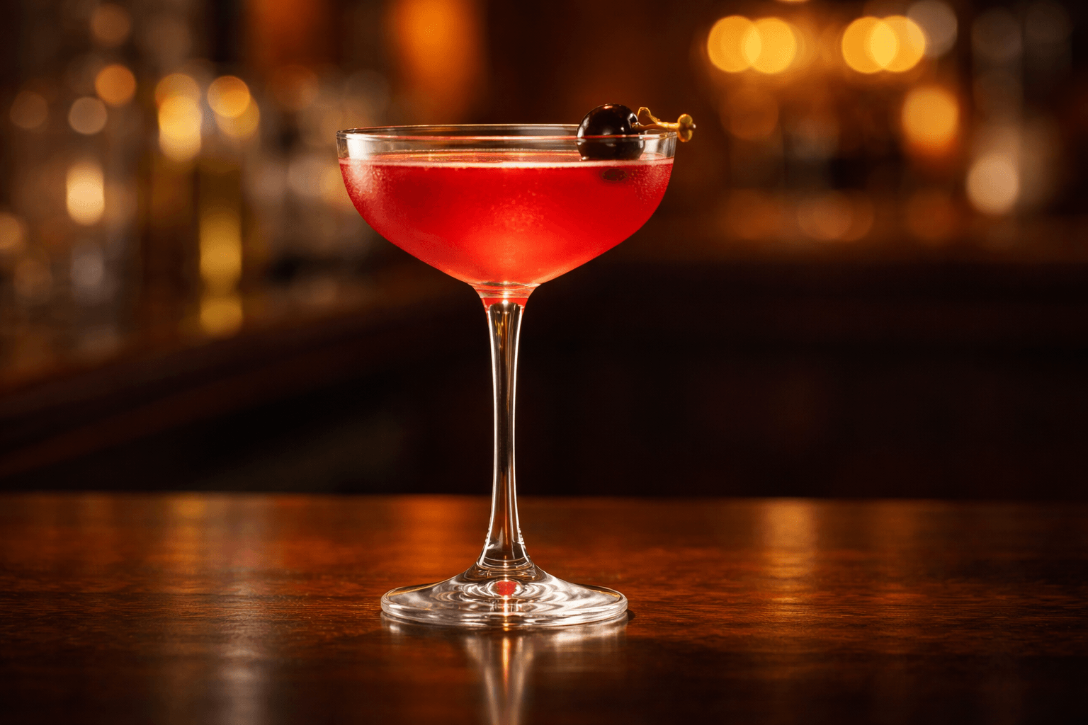 A Ward Eight in a coupe with a cherry garnish.