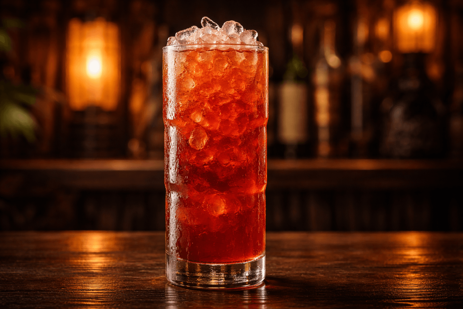 A tall tiki mug Zombie packed with crushed ice, mint, and citrus garnish.