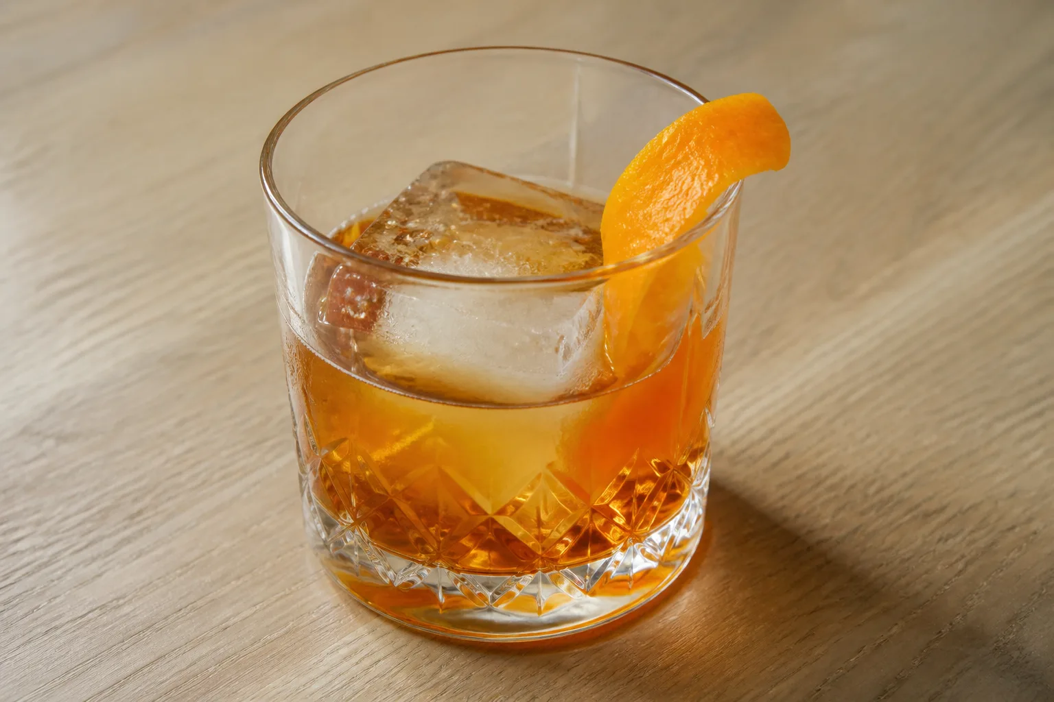 Old Fashioned with an orange twist on the rim