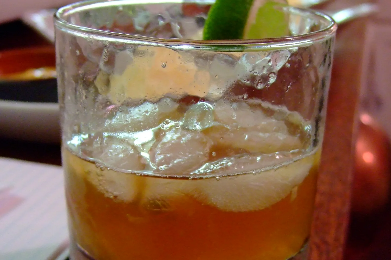 A Dark ’n’ Stormy highball with ginger beer and lime